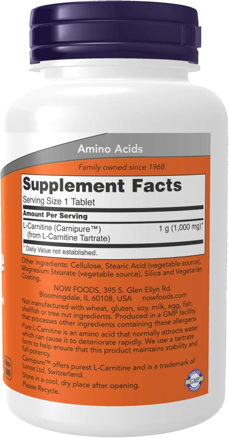 NOW Foods L- Carnitine Tartrate 1000mg, 100 Tablets (Pack of 2) : Health & Household