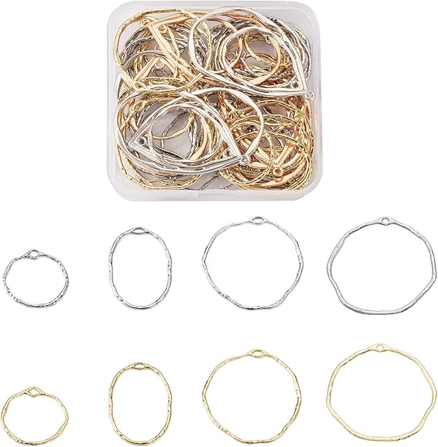 PandaHall 48pcs Alloy Open Back Bezel Charms Round Hollow Frame Pendant Blanks Charms Resin Molds with Irregular Edges for DIY Resin Jewelry Crafts, Golden,Platinum