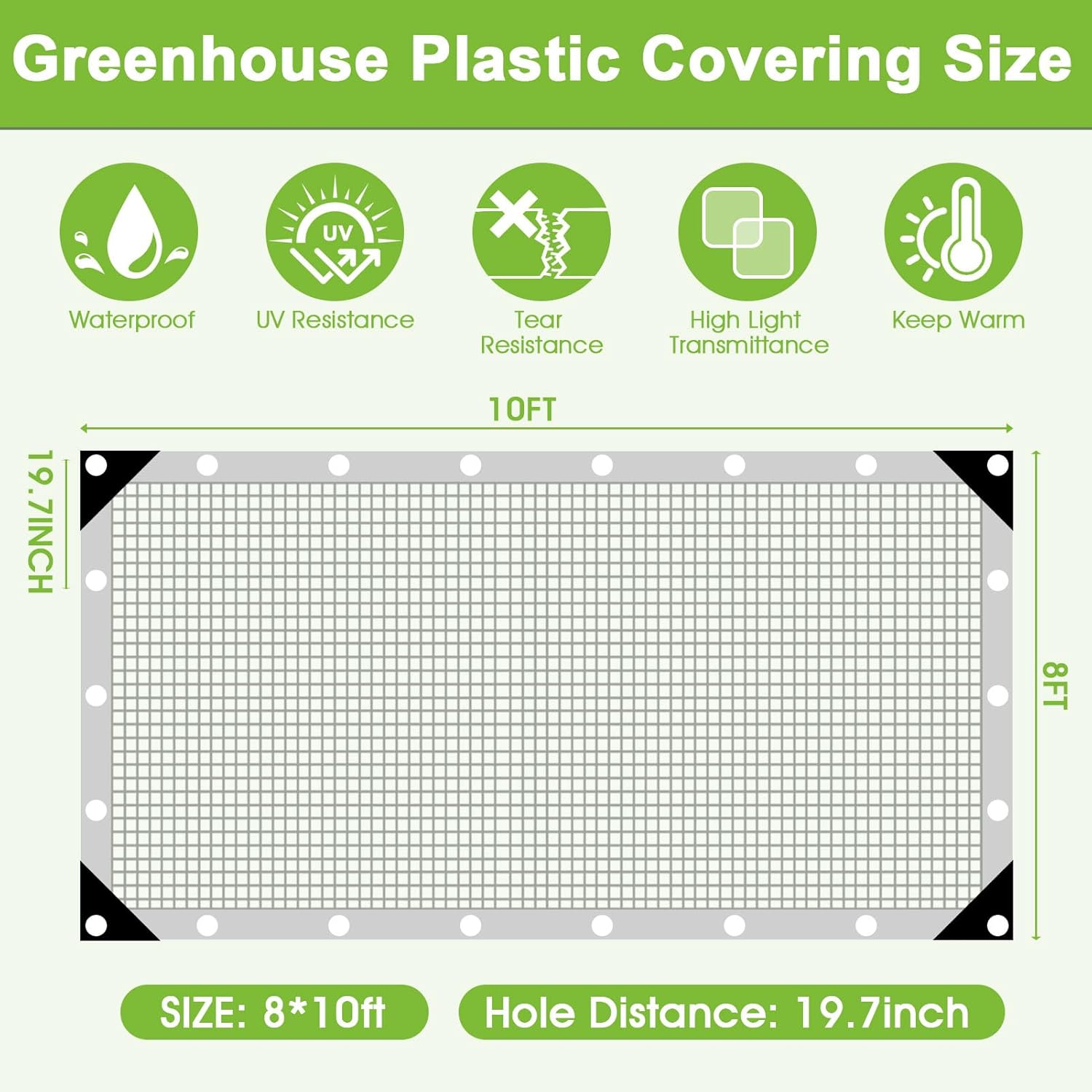 16 Mil Clear Plastic Tarps Heavy Duty Waterproof 8x10 FT,Green House Plastic Covering Sheeting,UV Resistant Greenhouse Cover Clear Tarp with Grommets for Garden,Farms,Nursery,Chicken Coop Winter Wrap