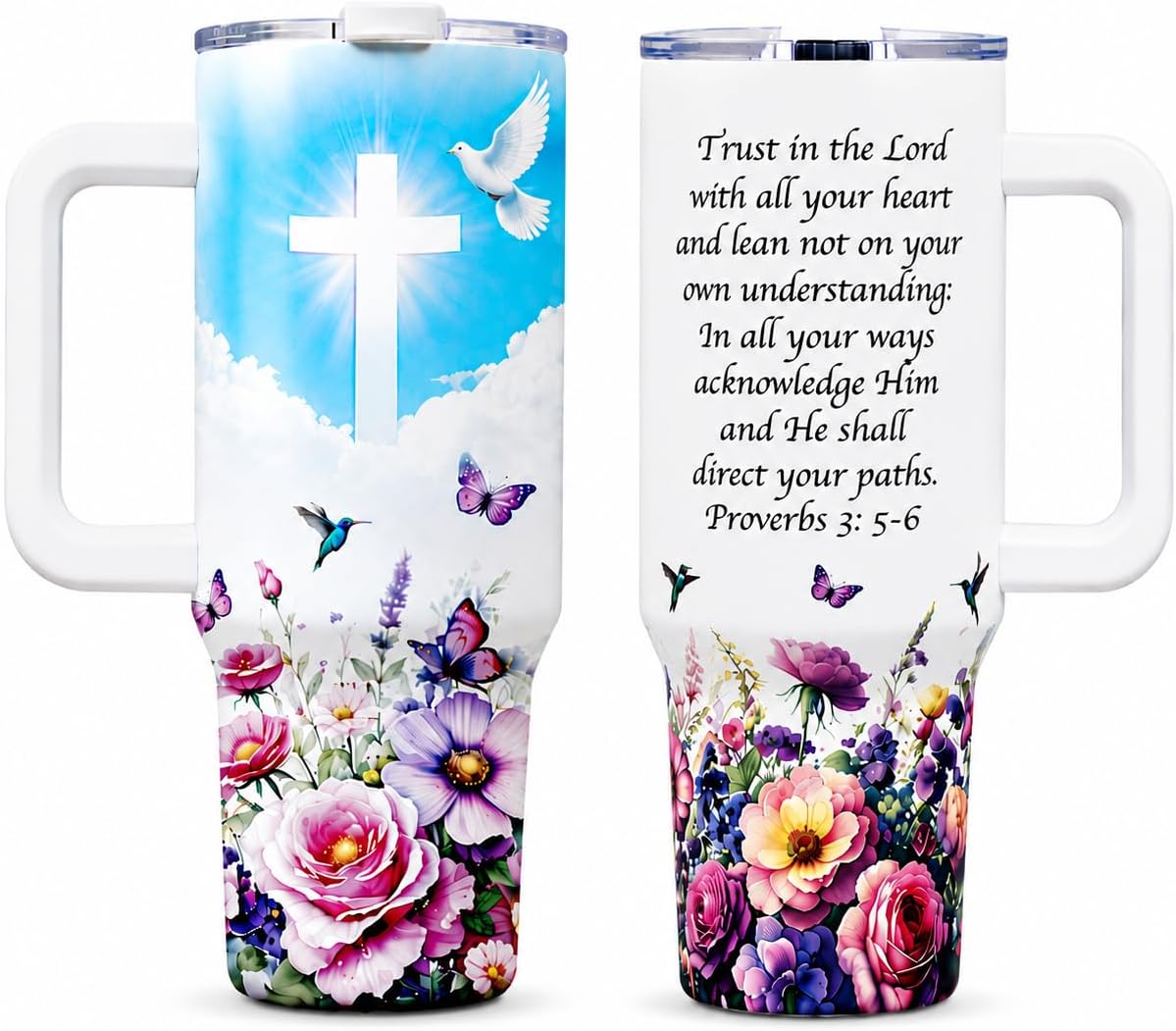 Christian 40 oz Tumbler for Women with Bible Verse, Double Wall 304 Stainless Steel Insulated Travel Mug with Handle, Leak-Proof Lid, Keeps Drinks Hot & Cold, BPA-Free