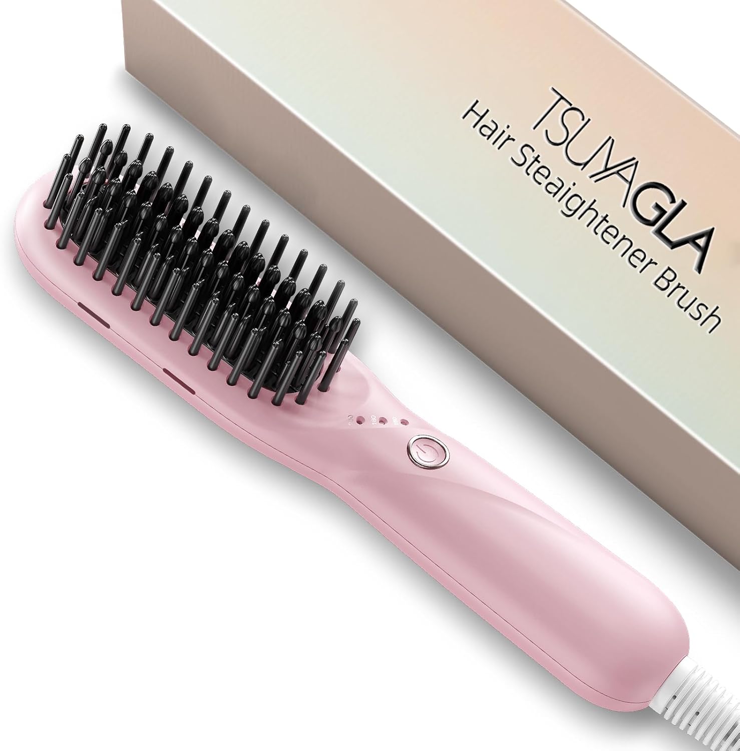 TSUYAGLA Hair Straightener Brush, Portable Ionic Hair Straighteners for Women, Straightening Brush with 3 Temp Settings, 30 Min Auto Shut-Off, Dual Voltage, Hot Comb for Frizz-Free Styles