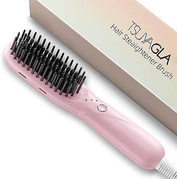 TSUYAGLA Hair Straightener Brush, Portable Ionic Hair Straighteners for Women, Straightening Brush with 3 Temp Settings, 30 Min Auto Shut-Off, Dual Voltage, Hot Comb for Frizz-Free Styles
