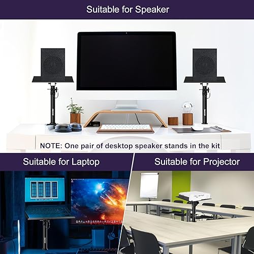 Miniatura 7 de Soporte de monitor de estudio con abrazadera para altavoces, soporte de altavoz de escritorio, resistente, inclinación elevadora, altura ajustable,
