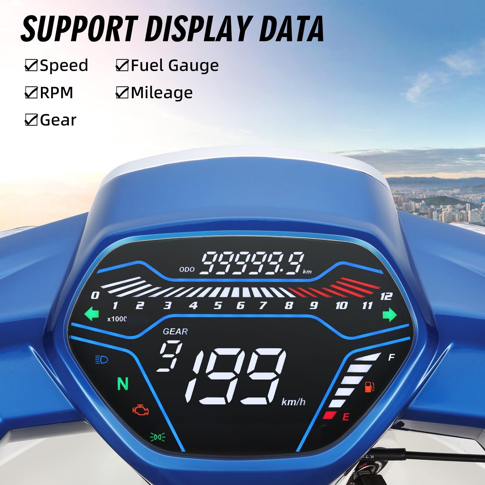 Contachilometri Tachimetro universale per moto contachilometri digitale LED multifunzione Dashboad per Brasile per Titan CG125