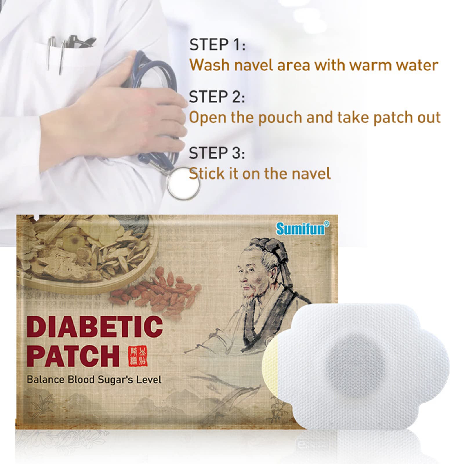 Eacam 6 Pflaster Nabelpflaster Diabetikerpflaster Gleichen den Blutzuckerspiegel aus Fördern die Durchblutung Senken Sie den Blutzucker für Diabetiker