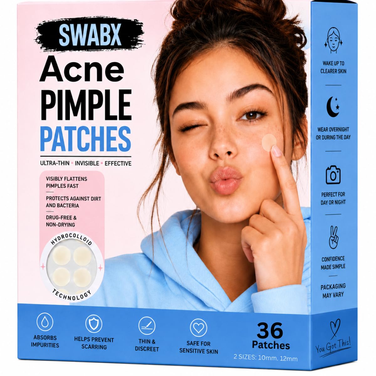 Pimple Patches for Face and Skin – Invisible Spot Covers, Absorbing Pimple Patches - Day and Night (36 Count)