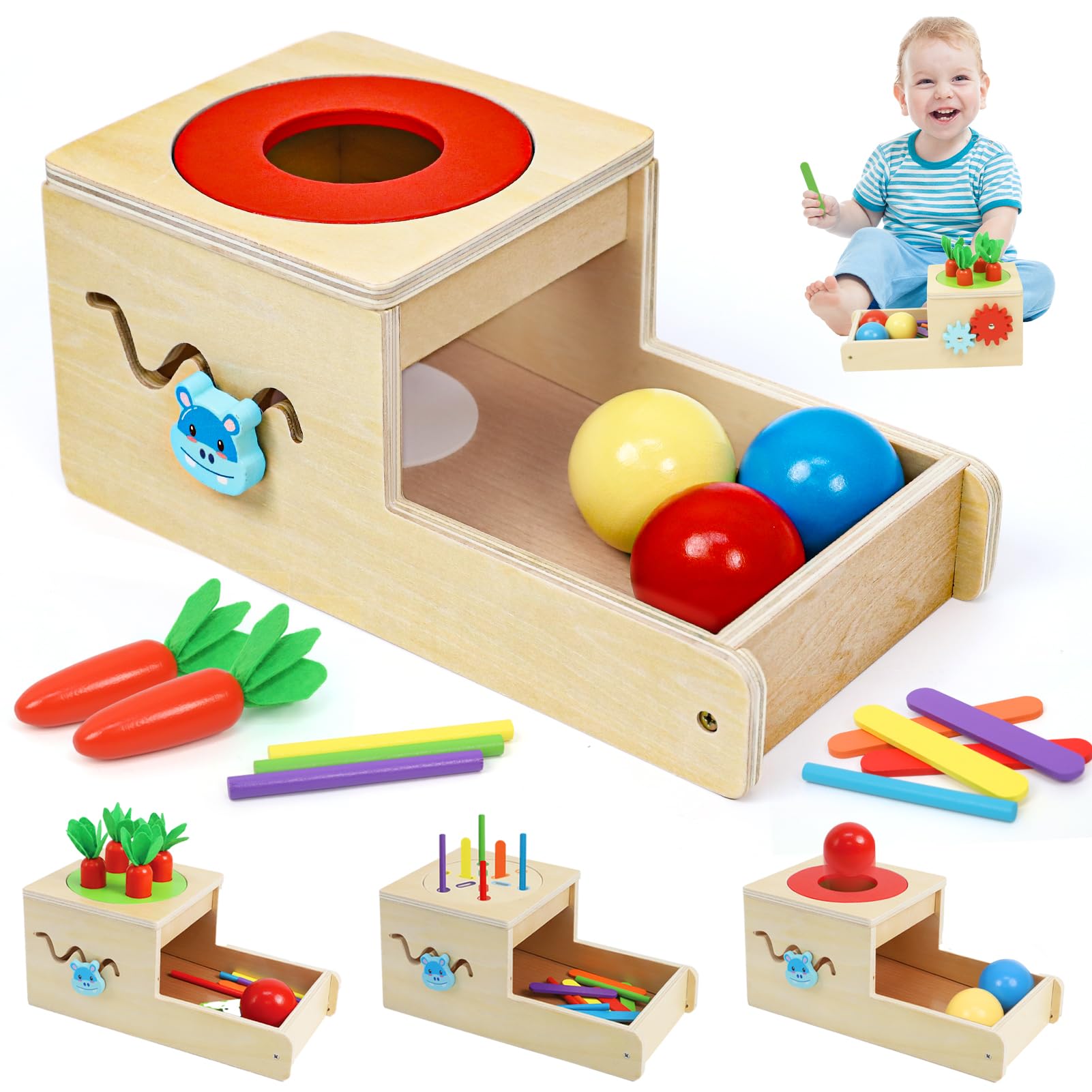 LZDMY Juguetes Montessori para Niños 1 Años, Juguete de Madera Bebé 6 En 1, Juegos Educativos para Niño Niña, Juguete de Clasificación con Bolas Colores y Monedas, Regalo Cumpleaños Navidad