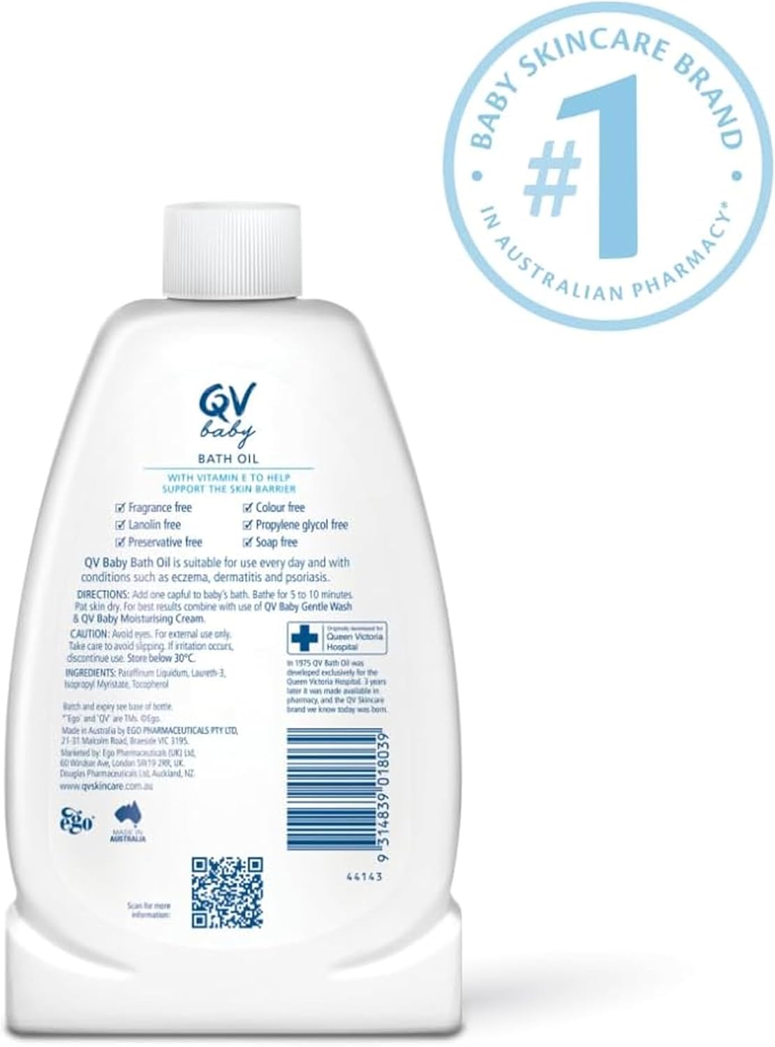QV Baby Bath Oil, 500ml - with Vitamin E, Delicate, Water-dispersible, Everyday Use, Non-Greasy for Sensitive Skin, Suitable for Face, Body & Hair, Baby Bath Wash for Eczema, Cradle Cap, Dermatitis 3 712ltOfsyIL. AC SL1500