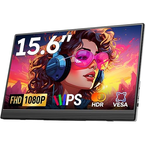 Portable Monitor, 15.6" FHD 1080P Travel Screen for Laptop, Ultra-Slim External Display With Kickstand, Screen Extender for PC Mac Phone PS4/5 Xbox Switch - Black