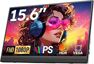Portable Monitor, 15.6" FHD 1080P Travel Screen for Laptop, Ultra-Slim External Display With Kickstand, Screen Extender for PC Mac Phone PS4/5 Xbox Switch