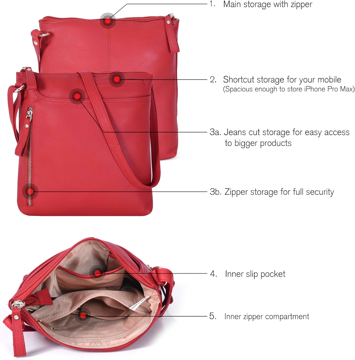 Leather Crossbody Bags for Women - Ladies Sling Handbags - Medium Cross body Purses Handbags - Purses For Women - Image 3