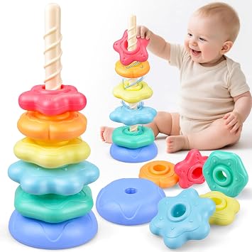 Stacking Toys Rainbow Stacking Ring Toys for 1-3 Year Old Rotating Stacking Tower for 1 2 3 Boys Girls Montessori Sensory Toys 6 Months+