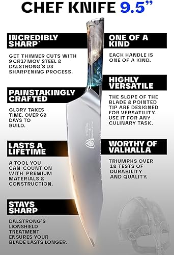 Miniatura 4 de Dalstrong Cuchillo de chef - 9.5 pulgadas - Serie Valhalla - Cuchillo de cocina de acero 9CR18MOV HC - Mango de resina blanca y madera - Cuchillo de