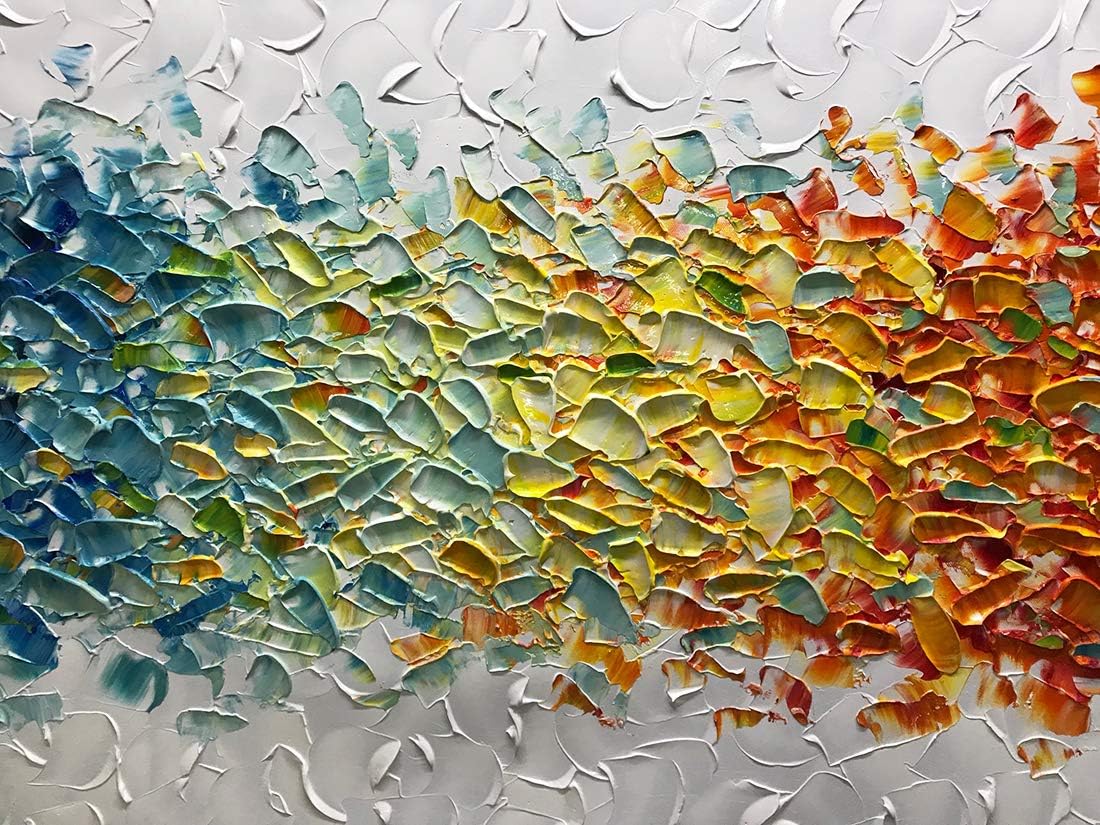 AMEI Art,24x60Inch Hand Painted Colorful Oil Painting Modern Abstract Acrylic Canvas Painting Primary Colors Wall Art Stretched Framed Contemporary Artwork