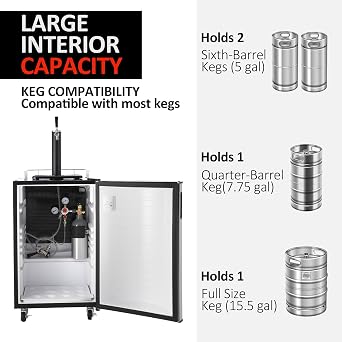Beer Kegerator,Draft Beer Dispenser, Full Size Stainless Steel Keg Refrigerator With Drip Tray, Fits 1/2 Keg, 1/4 Pony Keg, (2) 1/6 Kegs,32F- 50F Temperature Control, 128L