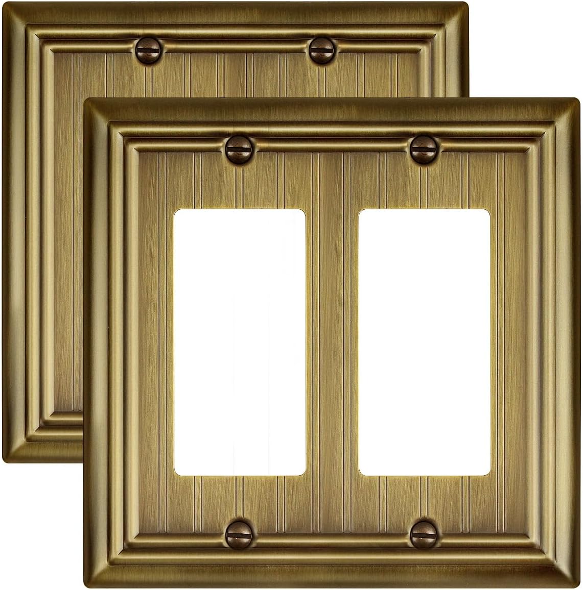 2-Pack Blank Wall Plate Cover, Decorative Aged Bronze Classic Beadboard Wall Plate, No Device Electrical Outlet Receptacle Covers, Durable Metal, 3.15''*4.88'', Midsize