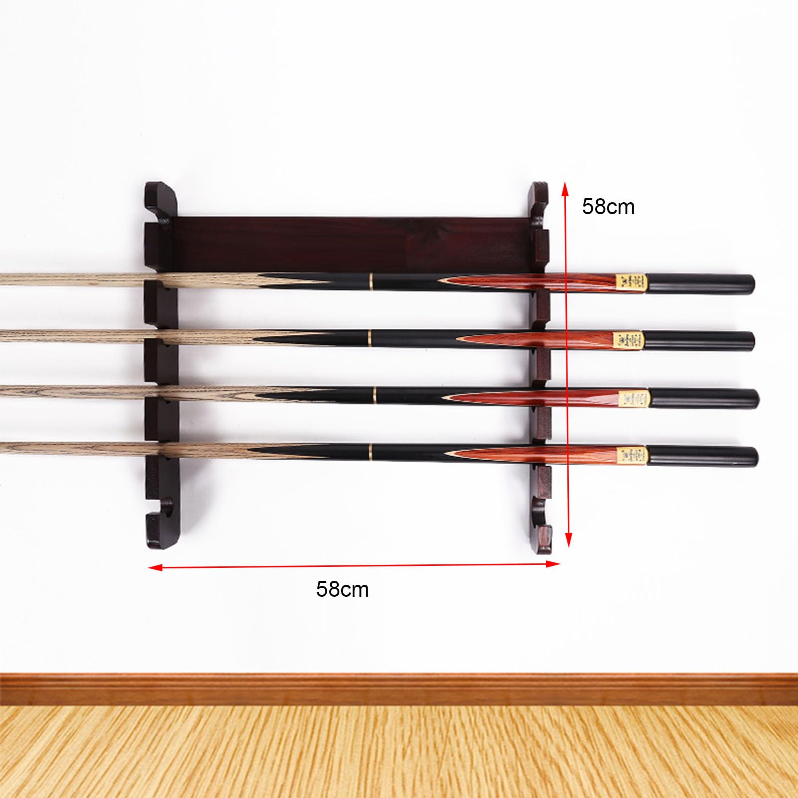 6 Sticks Pool Wall Mounted Rack,Billiard Cue Holder Horizontal Pool Organizer Wooden Cue Sticks Rack,Pool Table Accessories for Billiard Room or Club, for Long Canes and Walking Sticks