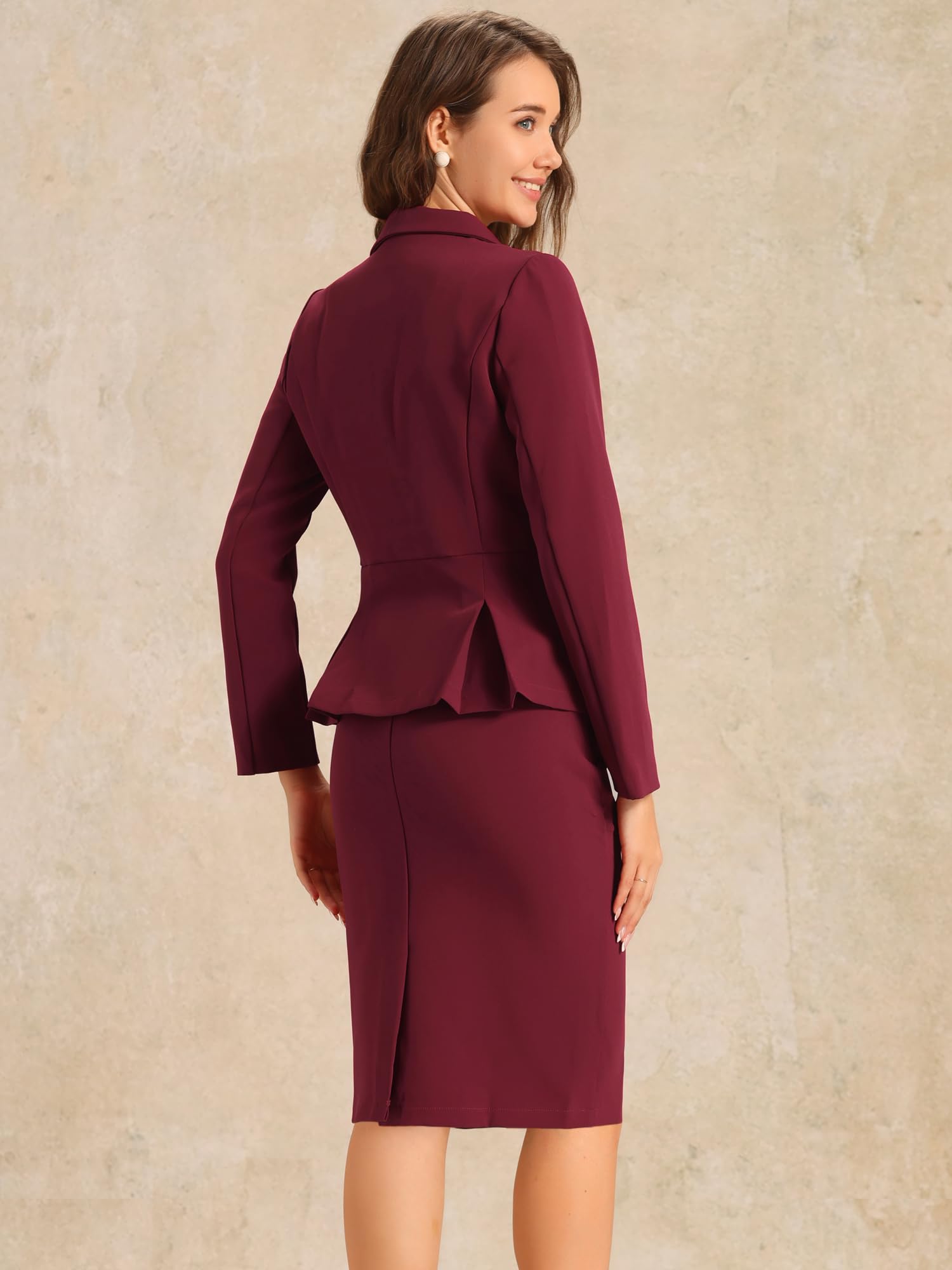 Allegra K Ensemble 2 pièces de jupe de costume pour femme, blazer et jupes crayon, tenues formelles, bureau, affaires, tenues décontractées, rouge vin, Taille 3XL