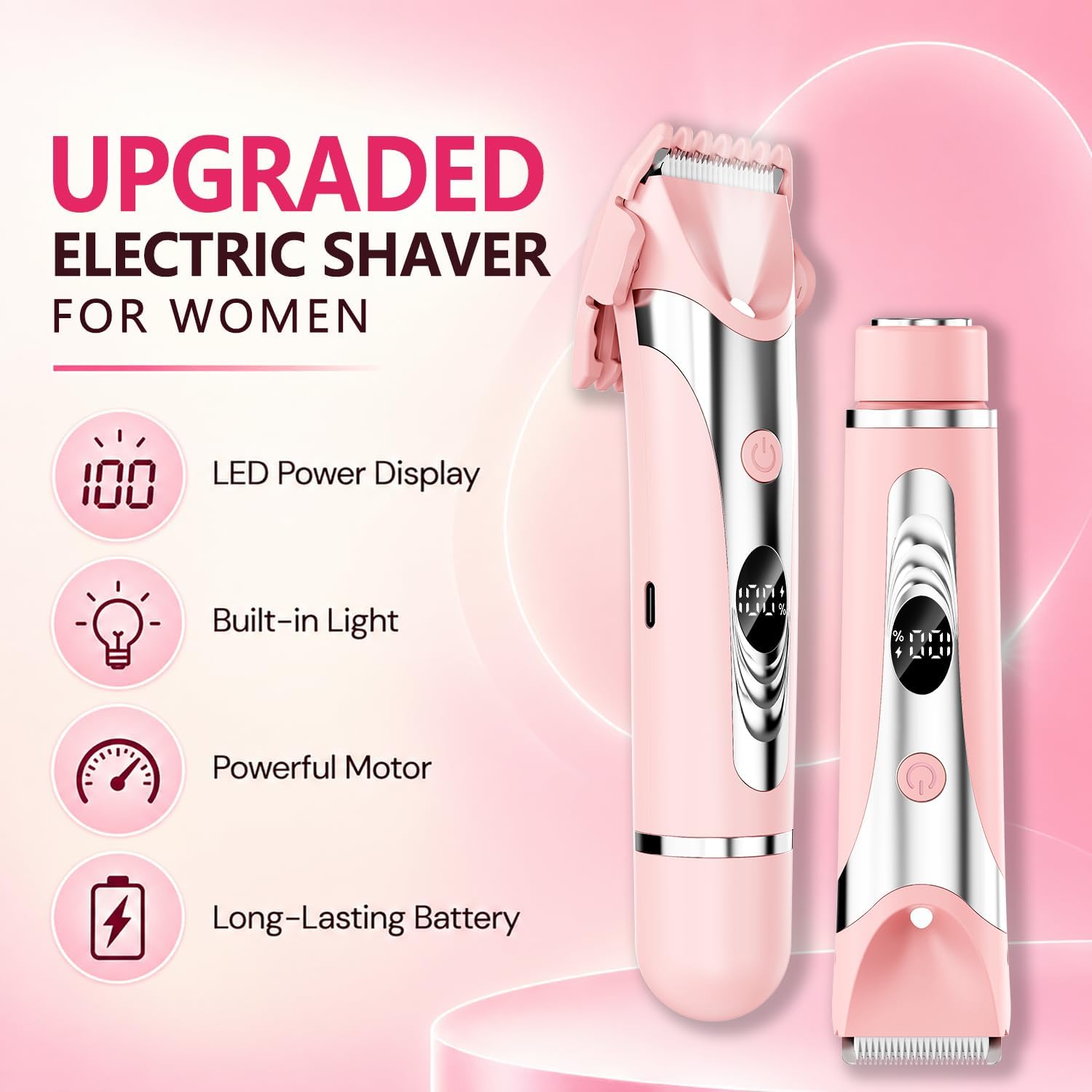 Wea&Hea Bikini Trimmer for Women, 2-in-1 Wet,Dry Electric Shaver, Pink