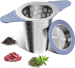 Tea strainer for loose tea with lid, wide handle with heat-resistant silicone, 304 stainless steel tea strainer for teapots/cups