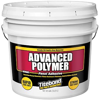 Titebond Ultimate Advanced Polymer Panel Adhesive, 3.5 Gallon Pail Bonds FRP, Wood, Laminate, PVC, Foamboard, Metal & Non-Porous Surfaces, VOC-Compliant, NFPA Class A Fire Rated 4319