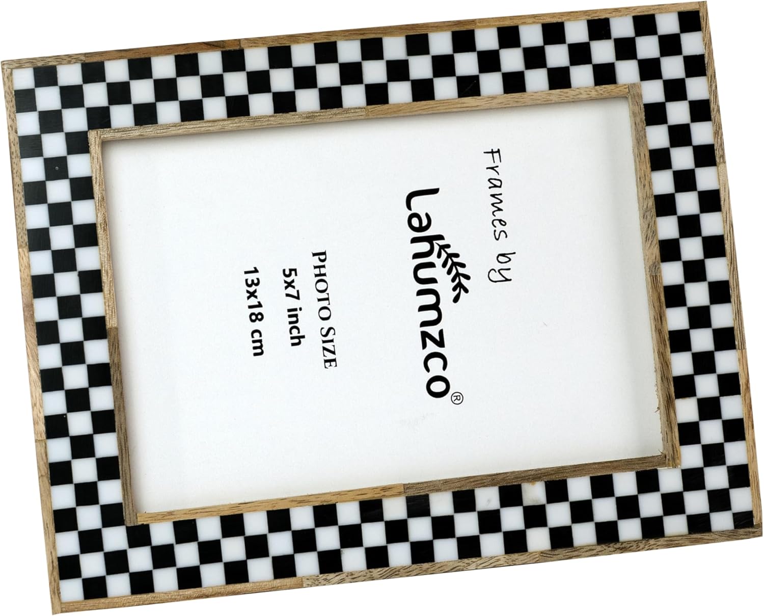 5x7 Handmade Photo Frame – Black & White Checkered Wood Pattern, Vintage Rustic Style, Tabletop/Wall Decor, Decorative Gift Boho Picture Frame for Farmhouse & Office