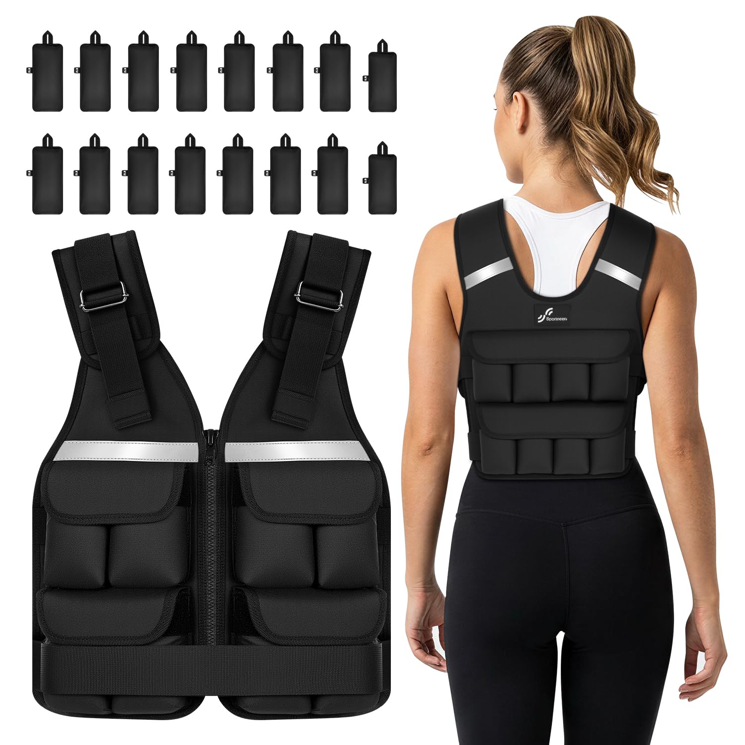 Photo 1 of Sportneer Adjustable Weighted Vest, 2-30 lbs, Black