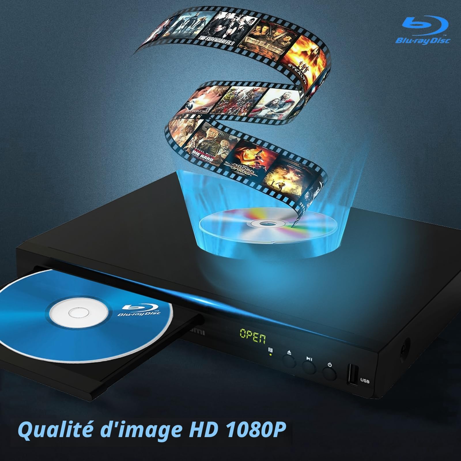 Lecteur DVD Blu-Ray Multimédia Dolby Audio Full HD 1080p HDMI Sortie AV Coaxiale Région B