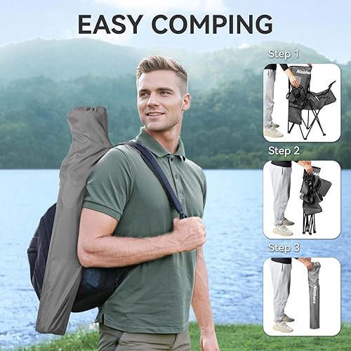 Miniatura 5 de Nazhura Paquete de 4 sillas de camping al aire libre plegablesplegables portátiles con bolsa refrigeradora, respaldo de malla y bolsillo para