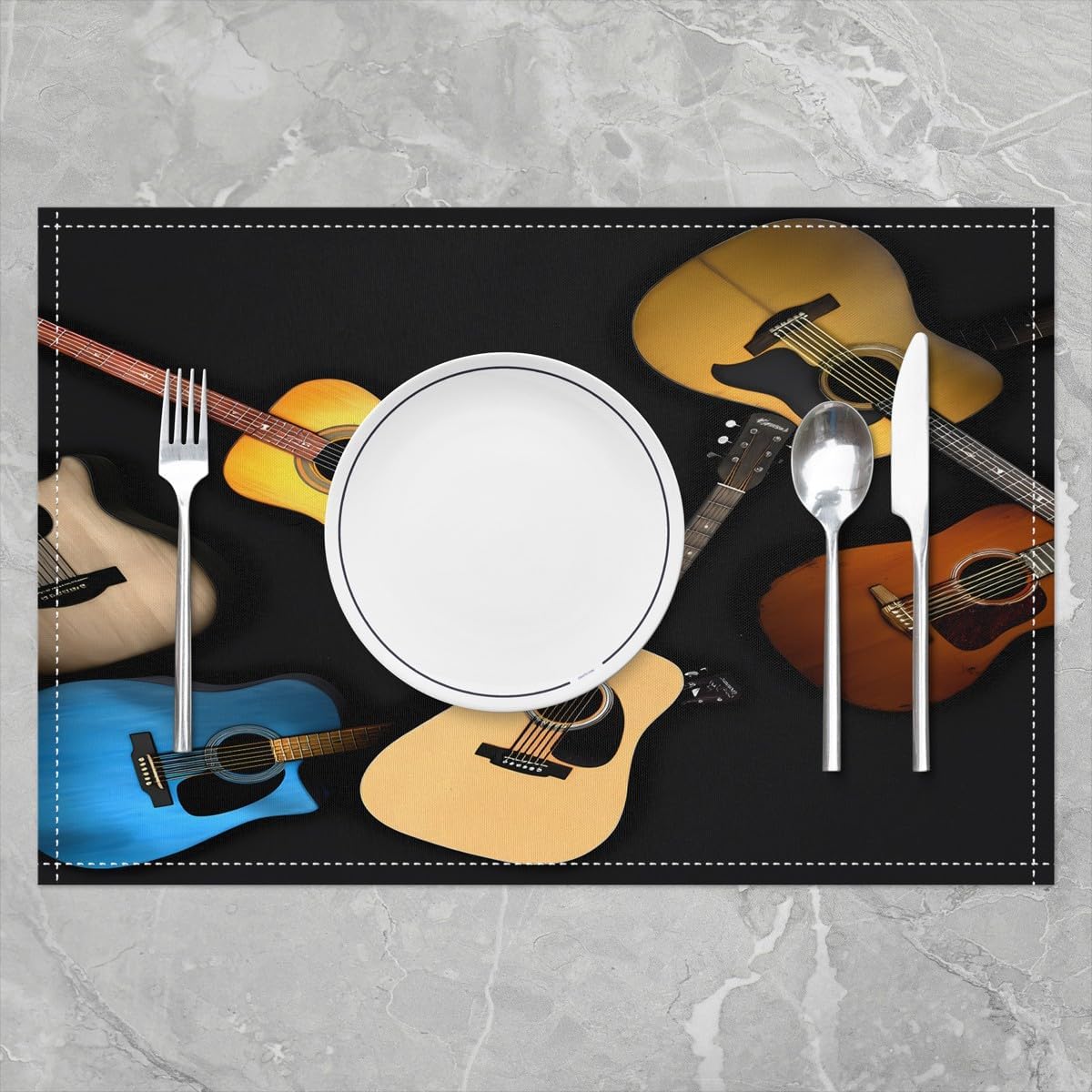 Guitar Placemats Colorful Wooden Guitar Decor Table Mats for Kids Teens Adults Modern Country Music Theme Kitchen Mats for Dining Table 12x18 Inch Set of 4 image 2