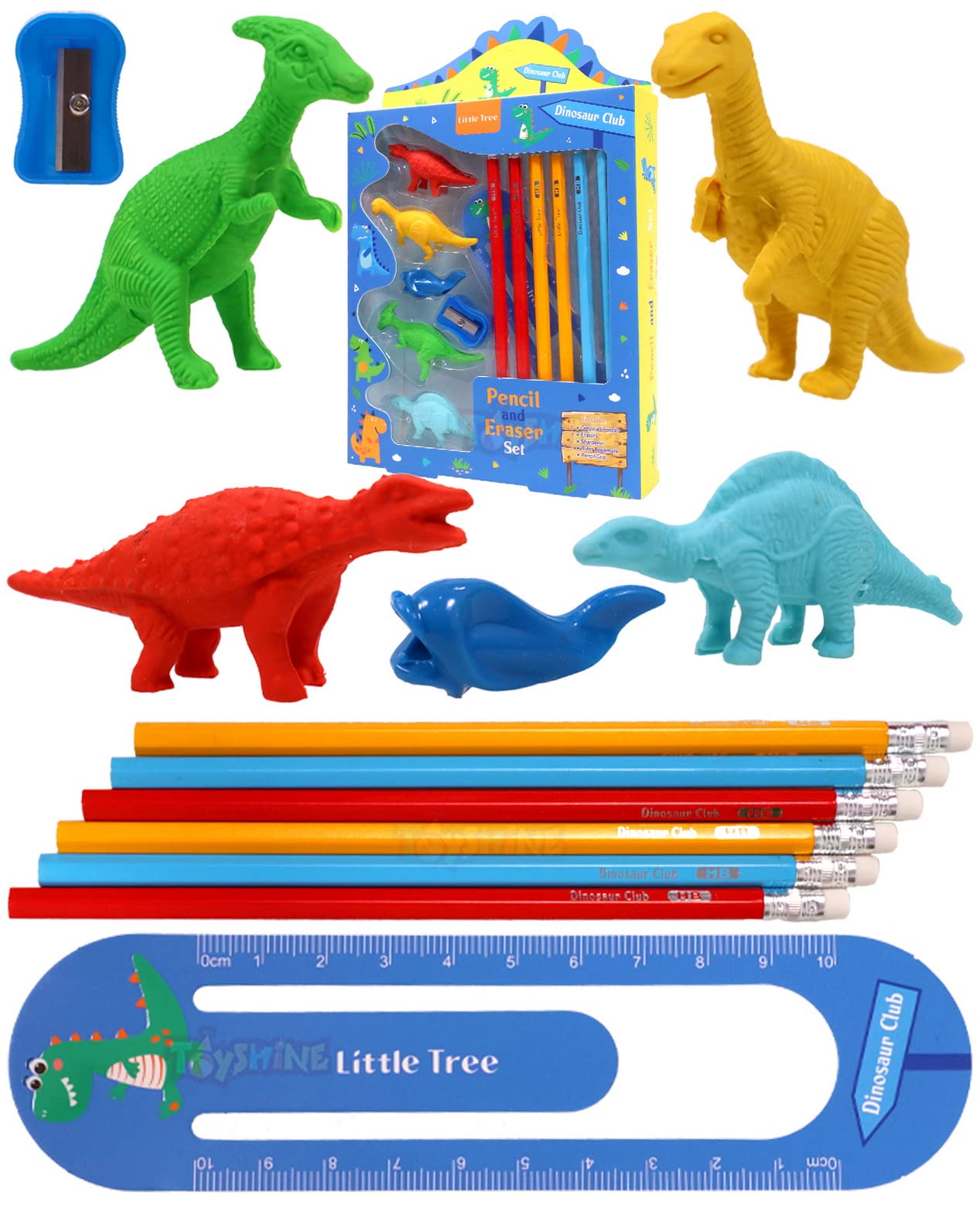 Toyshine Pack of 13 Dinosaur Erasers, Pencils and Sharper Set | Included 6 Pencils, 4 Erasers, 1 Scale, 1 Sharper, 1 Pencil Top (B09PDSN2ZD) Amazon Price History, Amazon Price Tracker
