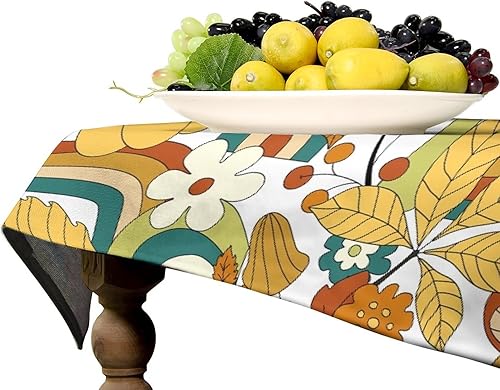 Miniatura 939 de Mantel floral hippie, diseño retro de los años 70, naranja, rosa, azul, floral, bohemio, estampado estético de margaritas, para fiesta, picnic