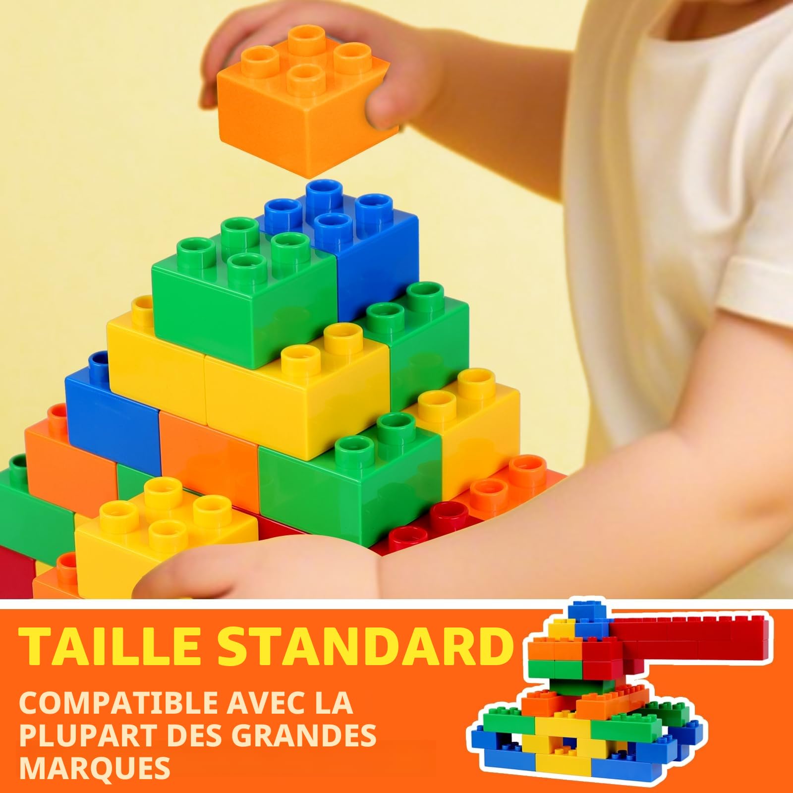 Blocs de Construction – 150 Pièces – Compatible avec Duplo – Grandes Briques ABS Sécurisées – Jouet Éducatif Enfant 3 4 5 6 Ans – Créativité et Apprentissage – Multicolore 2x2 & 2x4.