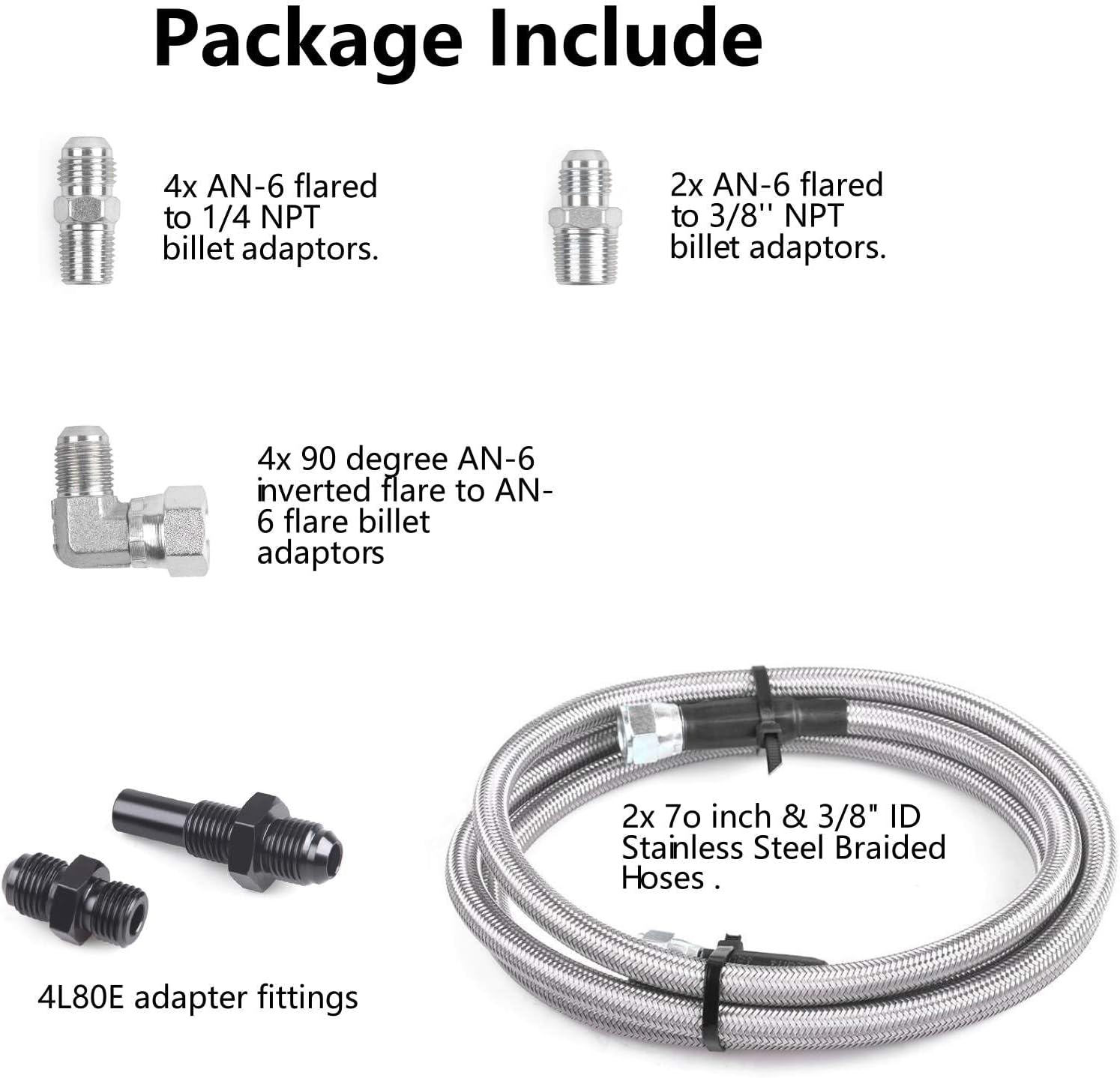 6AN 70" Transmission Cooler Hose Kit for GM Chevy Transmission 4L80E TH350 TH400 4L60E 700R4 200-4R TR6060 Ford AOD 4R100 4R70W and C5,Stainless Steel Braided Lines