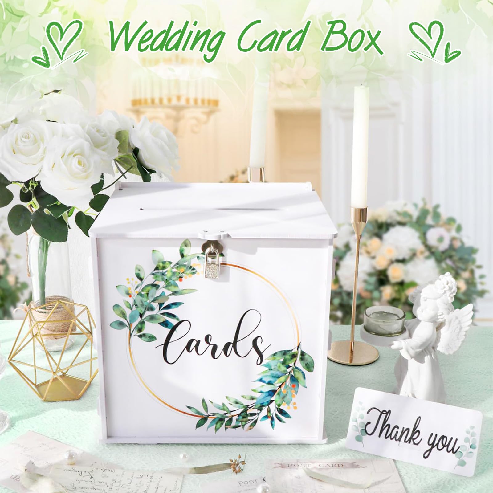 Scatola per carte di credito, in PVC con lucchetto, 25 x 25 x 21 cm, per matrimonio, per ricevimenti di nozze, feste, lauree, feste di compleanno, ecc. Bianco