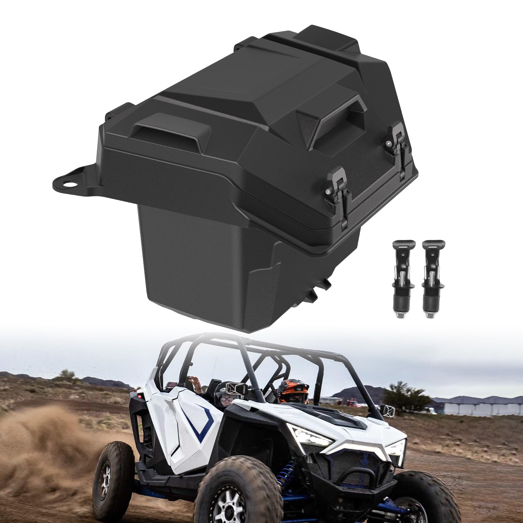 55QT UTV Rear Cargo Box for Polaris RZR XP 1000 XP4 1000 2024 2025 Accessories, Waterproof Dust Free Rear Bed Tool Storage Bin w/ 2 Lockable Latches, Replace OEM #2884525