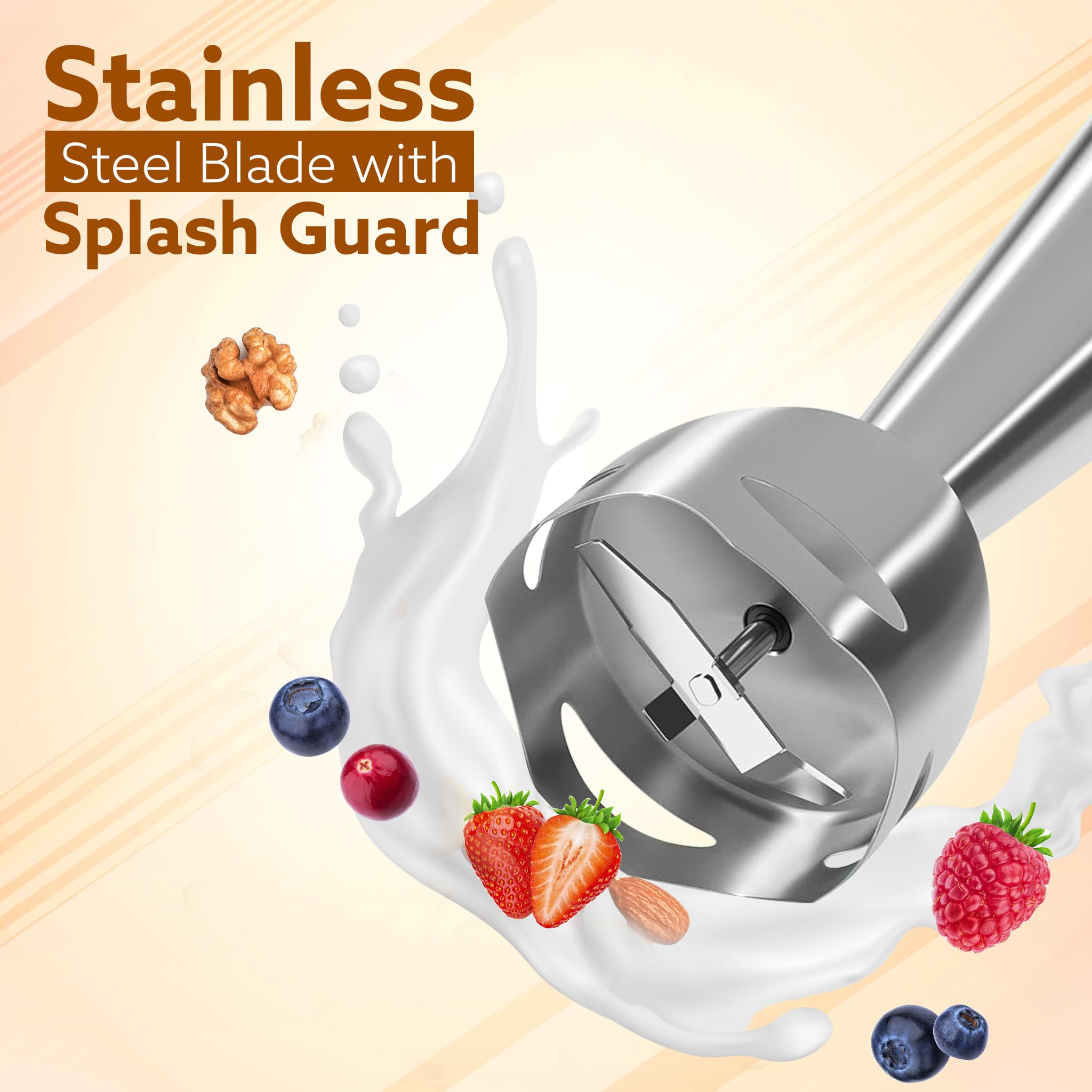 AGARO Regency Hand Blender, 600W, Variable Speed Modes & Speed Regulator, Stainless Steel Body & Blades, For Mixing, Blending. 2