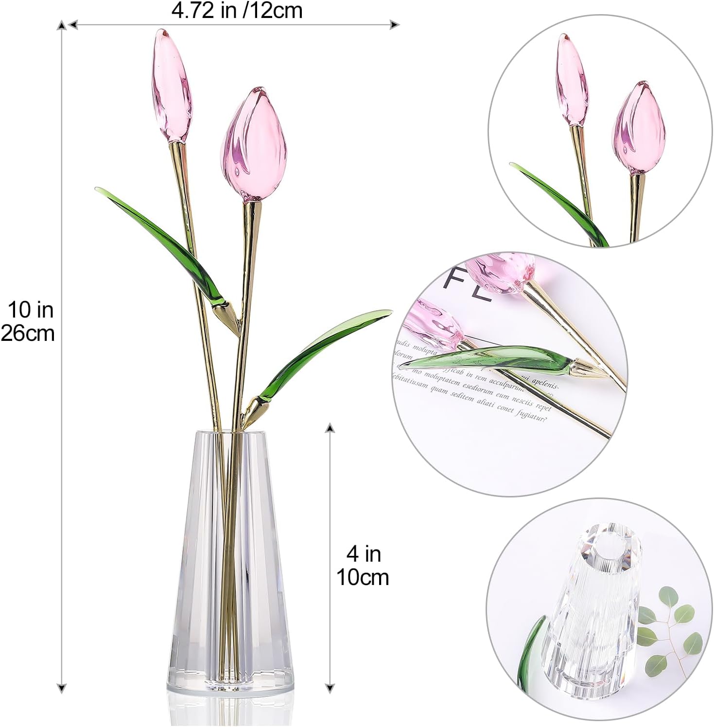 LONGWIN Crystal Tulips Flower Figurine Collectible with Vase Glass Spring Bouquet Flowers with Stem Home Decor Gift for Women Mom - Image 5