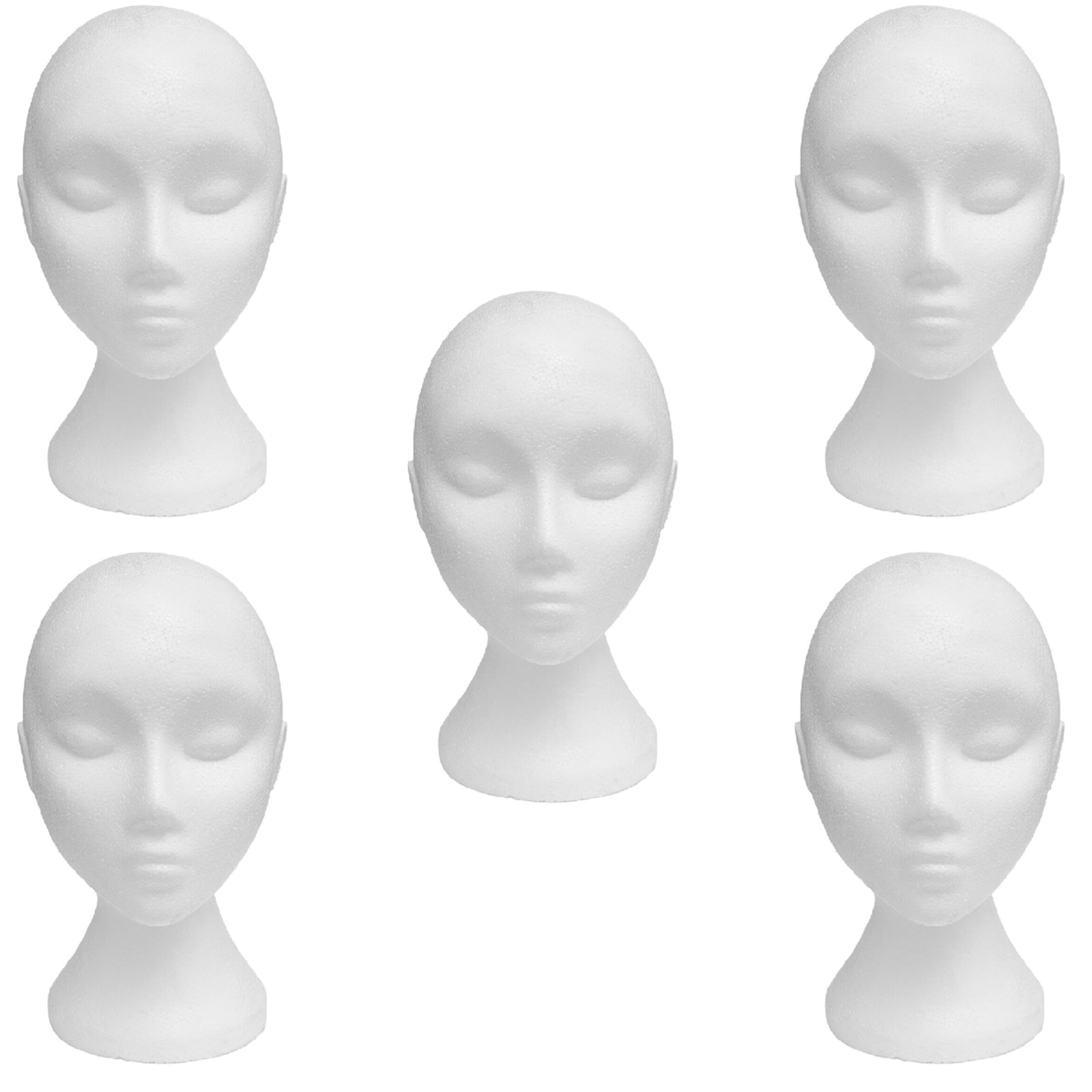 My Shopfittings Craft Foam Wig Head - White FeMale Mannequin Wig Holder Stand White Polystyrene Foam (5 x FEMALE WHITE HEAD)