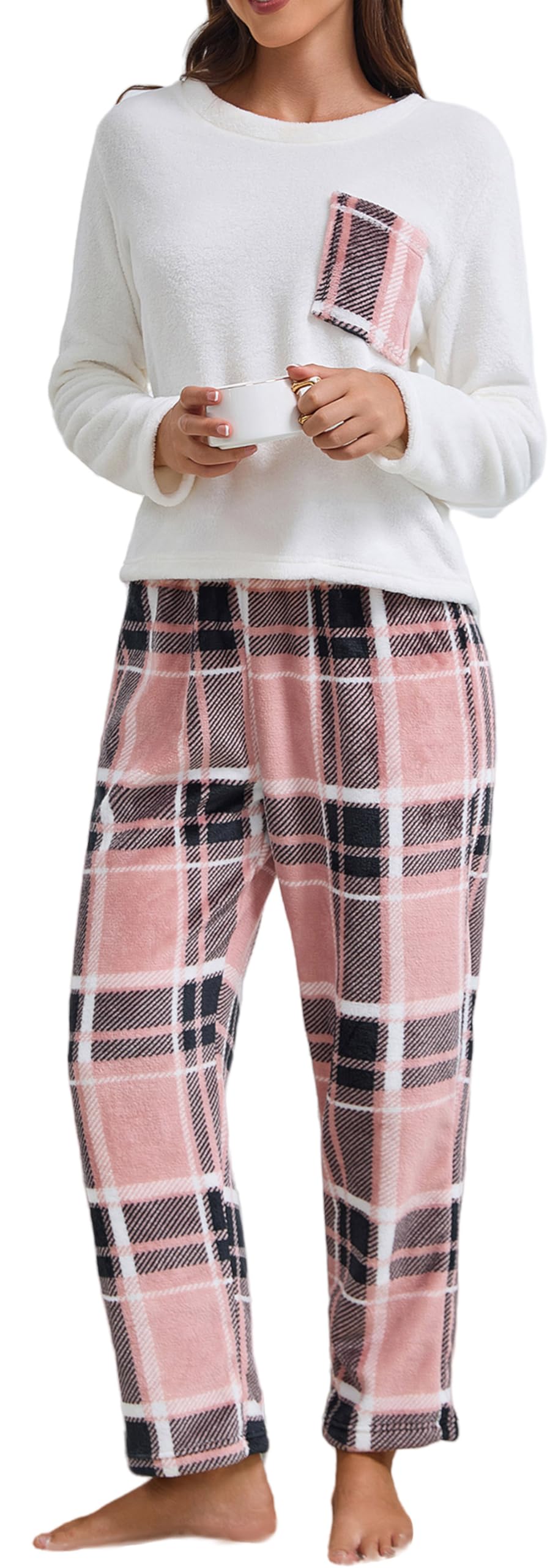 Ensembles de Pyjama Femme en Polaire Vêtement de Nuit Hiver Chaud Doux Pyjamas Filles Flanelle Loungewear Sleepwear S-XL