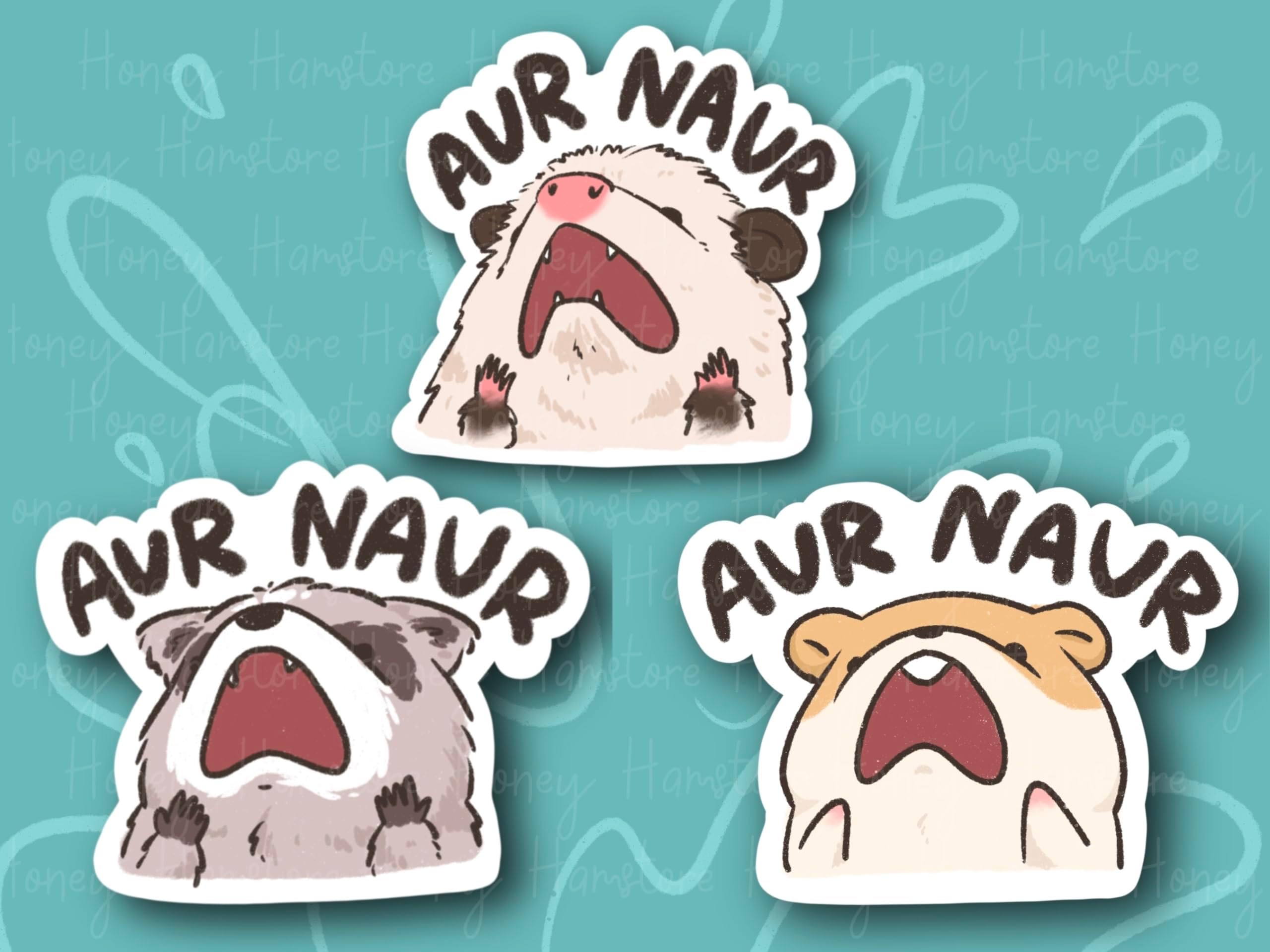 Aur Naur Cute Animal Stickers, Funny Possum Hamster Raccoon Set, For Gifts, Water Resistant, Perfect for Water Bottles, Laptops, Phone Case for Children and Adults