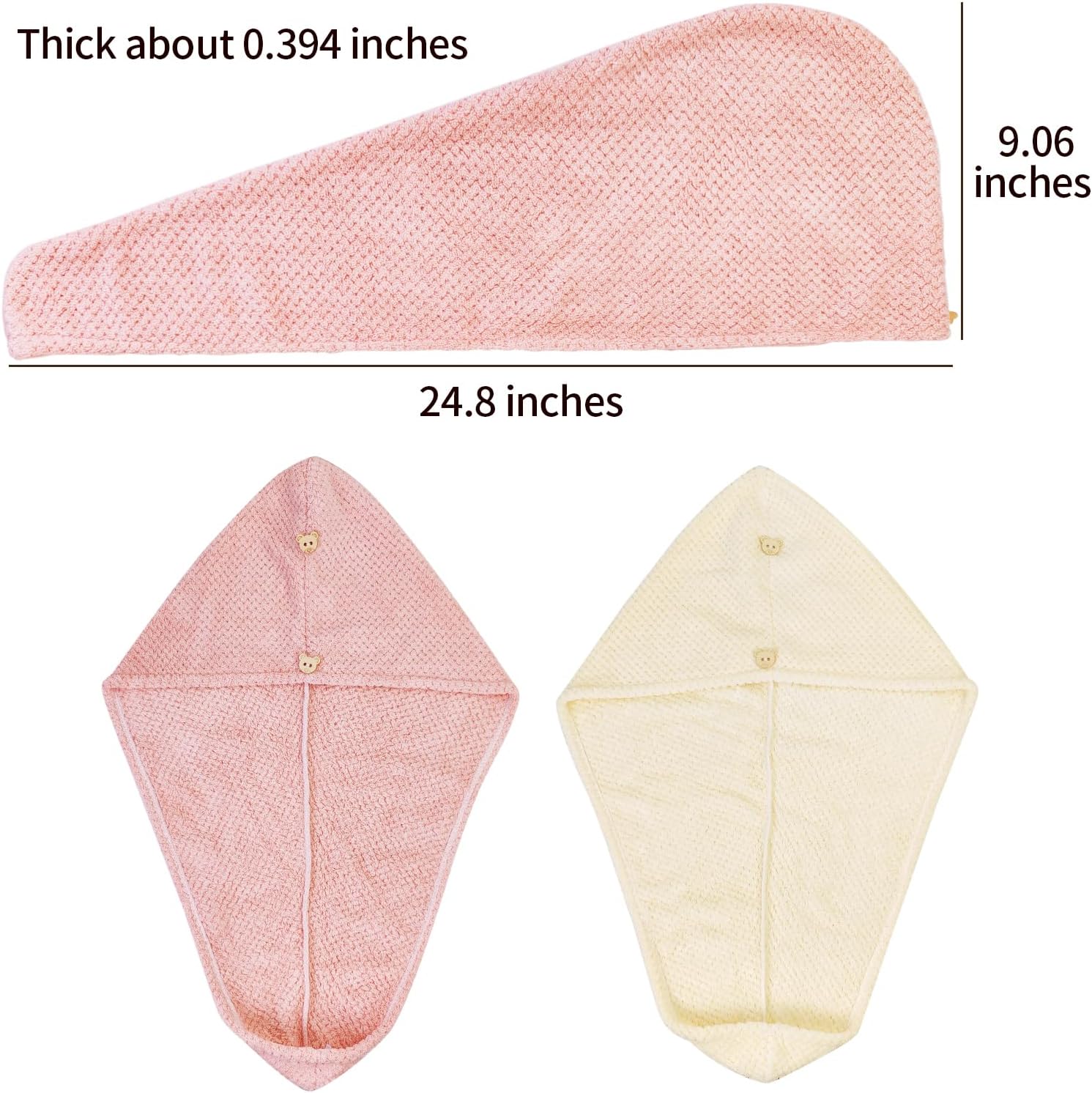 2 Pack Microfiber Hair Towel Wrap for Women, Super Absorbent & Fast Drying Hair Turban with Pineapple Plaid Weave, Anti-Frizz Head Wraps for Curly, Long & Thick Hair - Pink & Beige