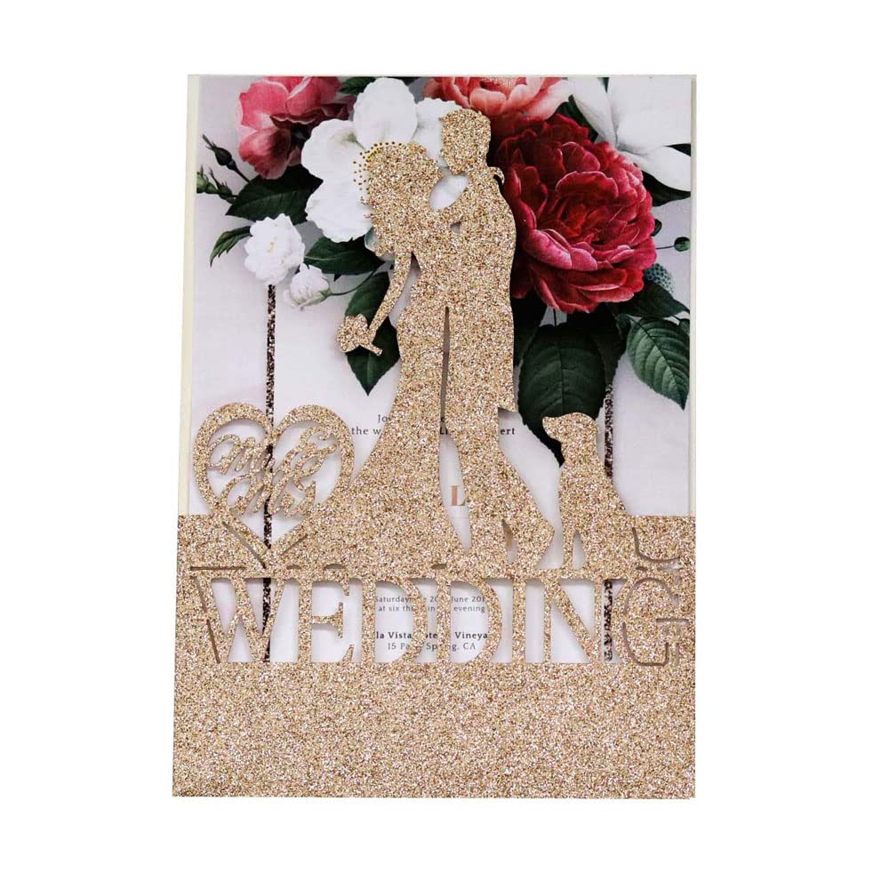 Invitations de mariage découpées au laser 50pcs | Cartes avec feuille vierge 5x7.1