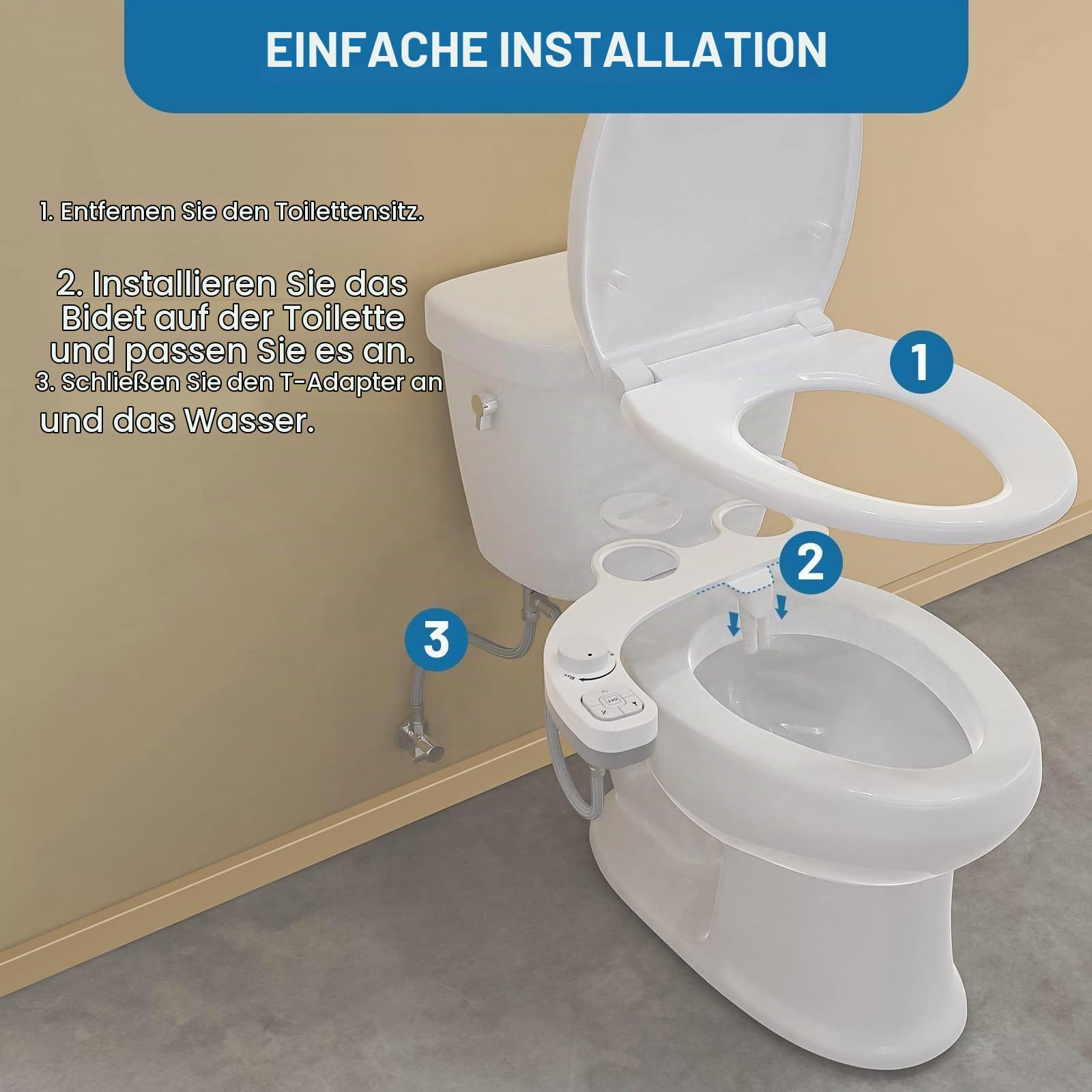 Bidet Aufsatz Für Toilette, Nichtelektrisch Schlankes Druckknopf Bidet WC, Einziehbare Selbstreinigende Doppeldüsen（Verstopfungsschutz）Und Drehknopf Zur Einstellung Des Wasserdrucks (Weiß)