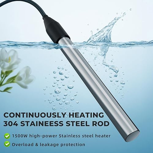 Miniatura 2 de Calentador de agua de inmersión de 1500 W con temporizador, calentador de agua eléctrico totalmente sumergible para piscina, control preciso de