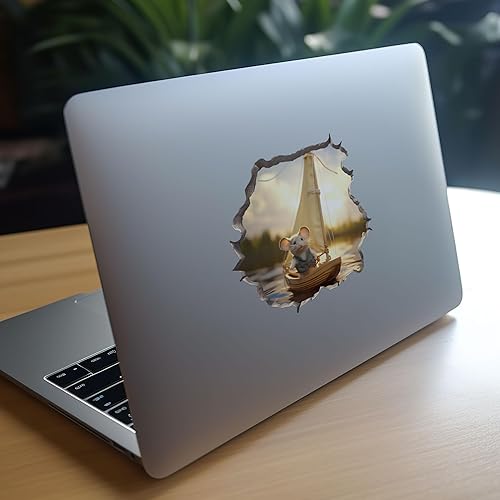 Miniatura 7 de Calcomanía de barco de vela en el agujero del ratón, calcomanía de pared 3D con agujero de ratón