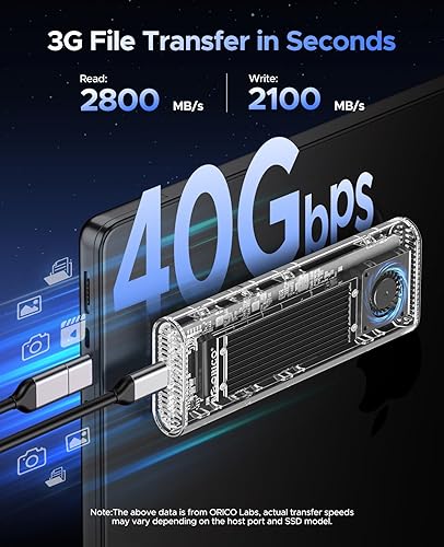 Miniatura 2 de ORICO Carcasa SSD NVMe M.2 de 40 Gbps con ventilador de refrigeración integrado, carcasa de disco duro externo sin herramientas, compatible con 2230
