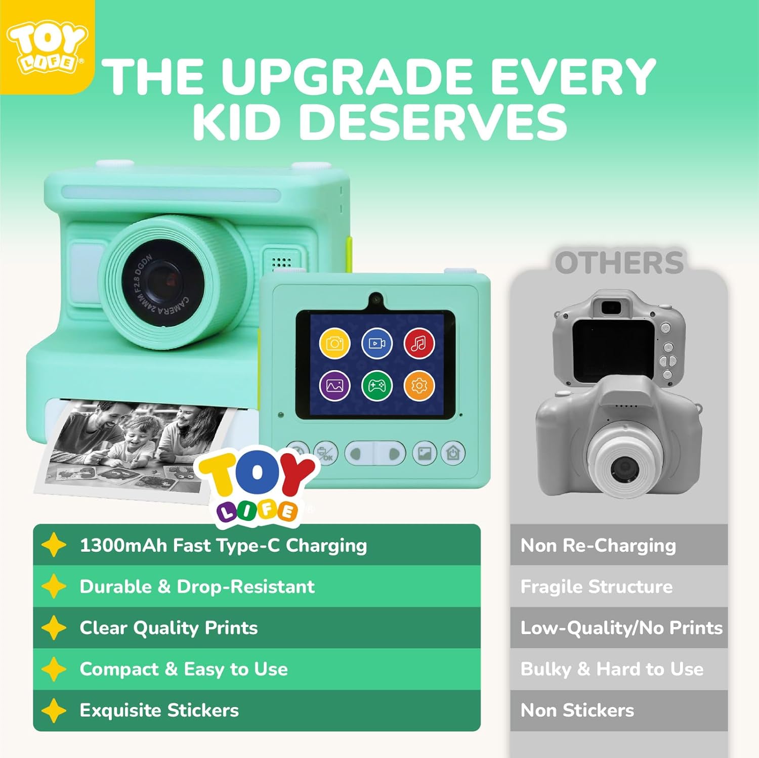 Instant Print Camera for Kids,2.4 Inch Screen Kids Instant Cameras, Christmas Birthday Gifts for Girls Age 3-12, Portable Toddler Toy for 3 4 5 6 7 8 9 10 Year Old Girls Boys Teal