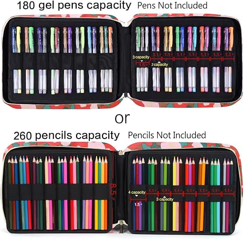 Vista 23 de qianshan Ranura para estuche para lápices, capacidad para 260 lápices de colores o 180 bolígrafos de gel con cierre de cremallera 260-Azul Rosa Daisy