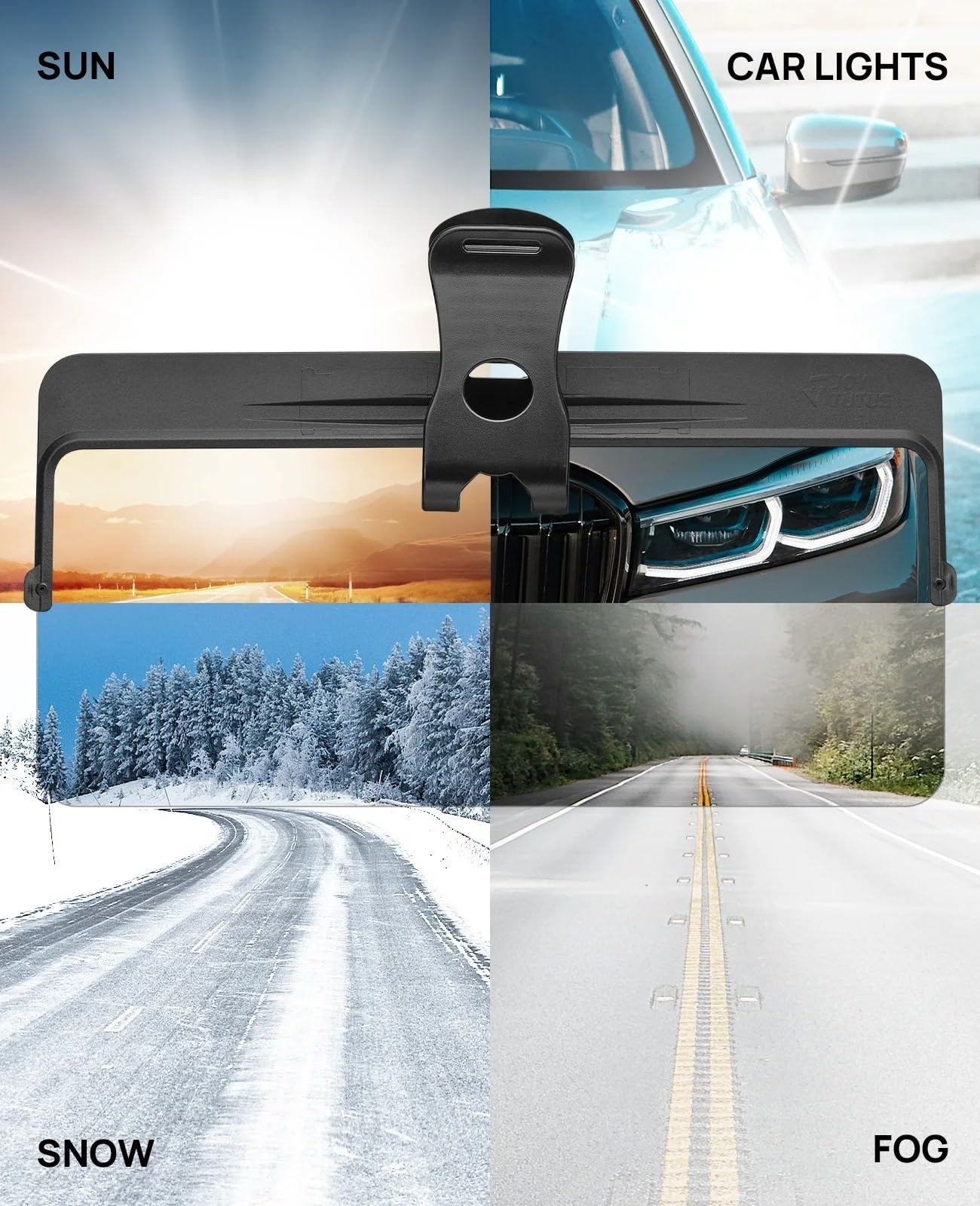 Spotact Visiera per Auto Visiera Parasole Multifunzionale Regolabile Antiriflesso e per Cecità ai Raggi UV e Neve Parasole per una Guida Sicura di Giorno o di Notte, Tipo Universale per Auto